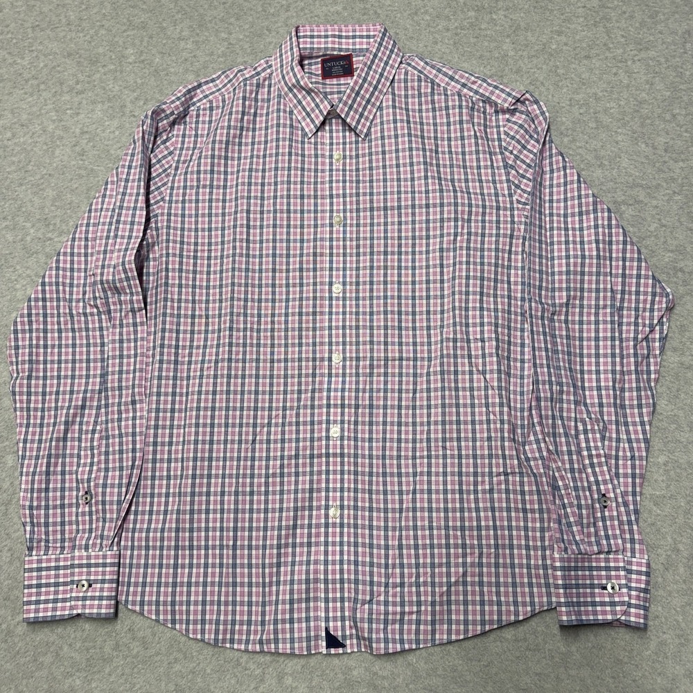 UNTUCKit Shirt Mens Large Pink Blue Check Wrinkle Free Long Sleeve Button-Up